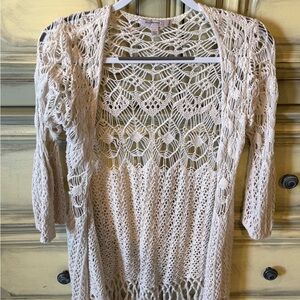 Blu Pepper Cream Crochet Cardigan